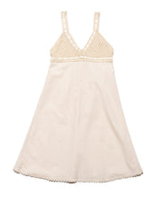 Vintage Cotton Bodice Crochet Ribbon Midi Dress