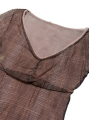 Vintage Brown Y2K Mesh Shirt