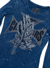 Vintage West Coast Choppers Long Sleeve Paint Splatter Tee Blue